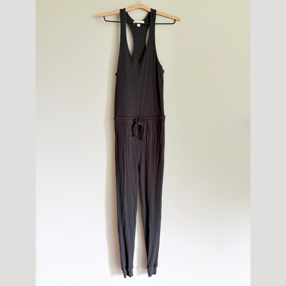 Spiritual Gangster Giselle Ribbed Racerback Jumpsuit Sz Medium Black Drawstring